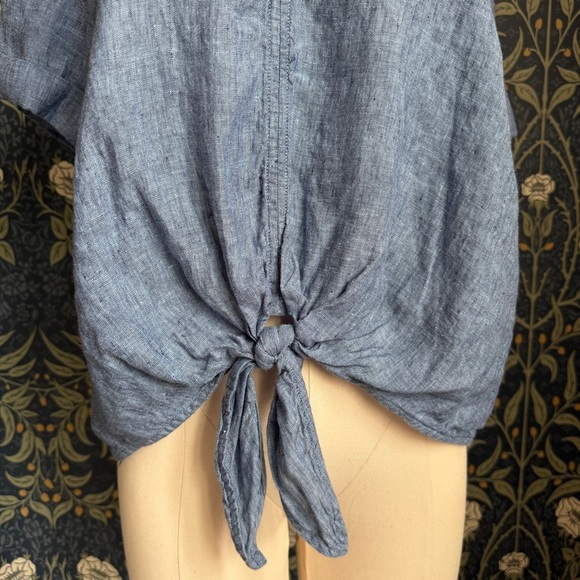 Charter Club Luxury Linen Front Tie Blue Lagenlook Top - Picture 5 of 10